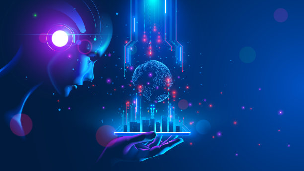 人工智能着眼于智慧城市，通过全球手机移动互联网与地球相连。人工智能控制城市基础设施，数据交通，保障安全。世界通信的概念。图片下载