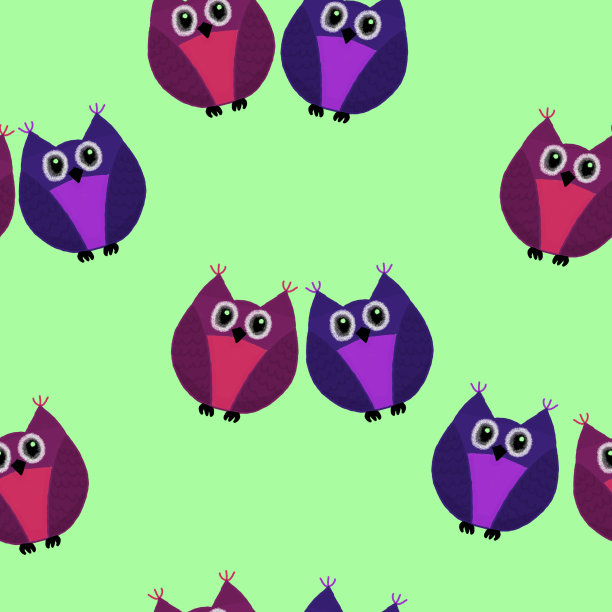 无缝模式与一对猫头鹰在一个绿色的背景图片下载