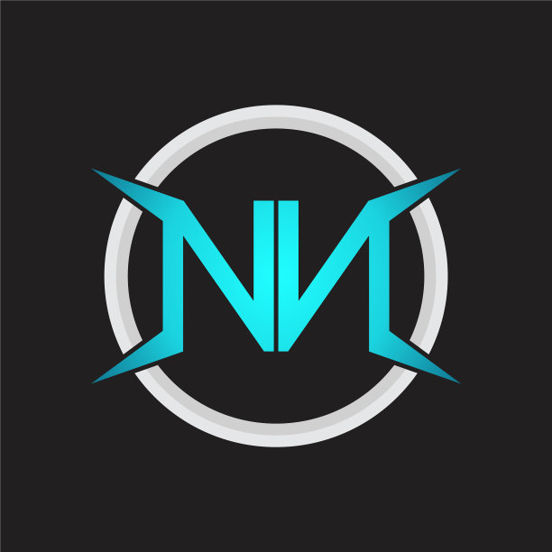 Nn标志字母与圆形和四个锥形形状图片下载