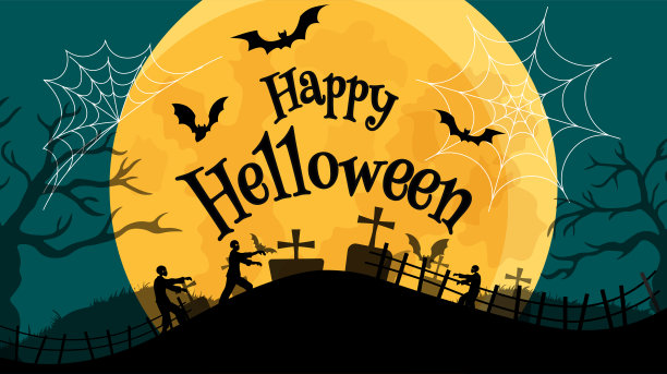 万圣节横幅在幽灵之夜与僵尸-万圣节快乐向量。万圣节图案便于色彩调整图片下载