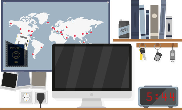 工作场所的办公室桌子在平坦的风格图片下载