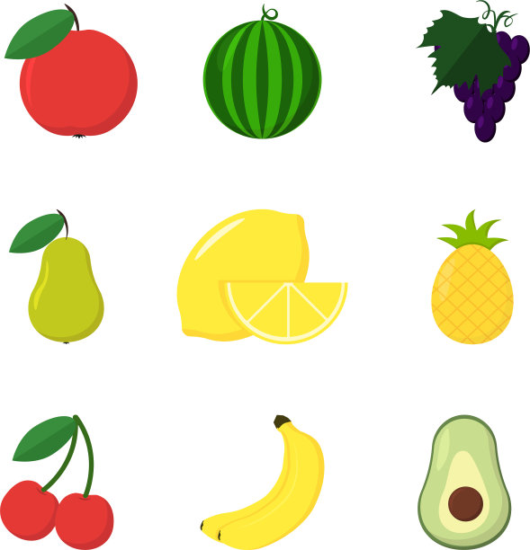 设置9个水果在扁平风格图片下载