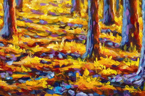 原印象派油画《金秋之树》，森林公园巷子画莫奈《自然克劳德》图片下载