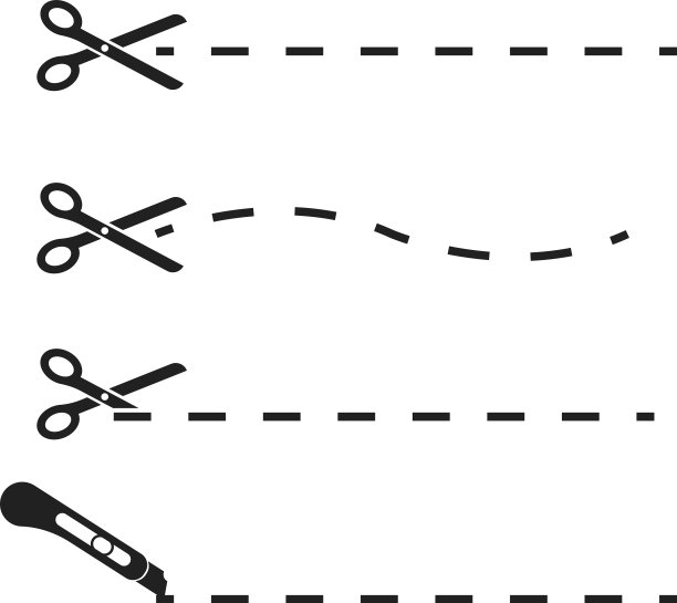 设置剪刀与切割线隔离在白色图片下载