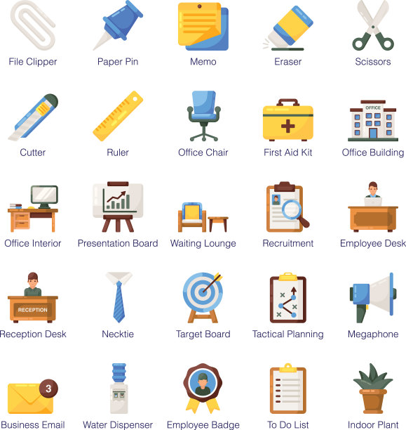 办公配件平面图标包图片下载
