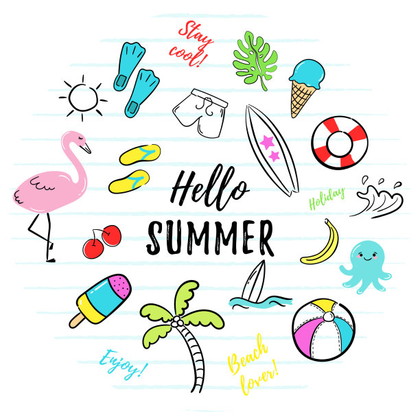 你好,夏天的涂鸦图片下载