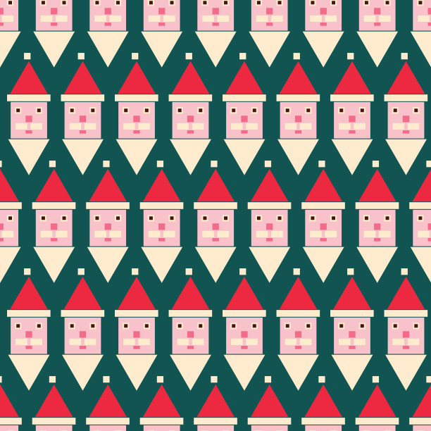 几何圣诞老人头无缝矢量模式图片下载