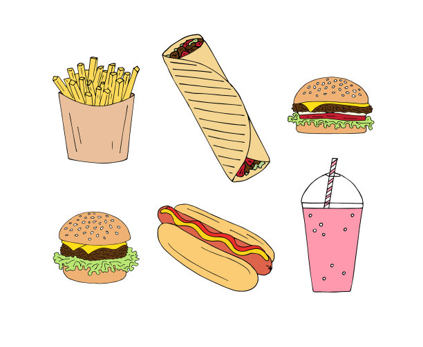 集彩色速写快餐图片下载