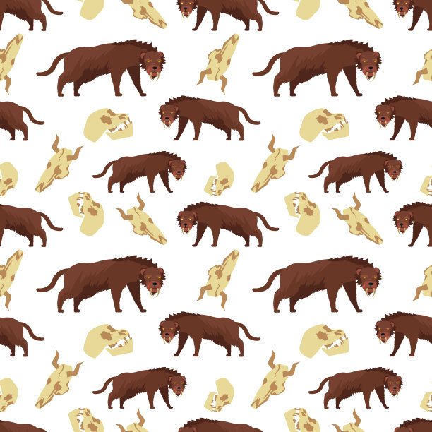 卡通老虎和头骨无缝图案背景图片下载