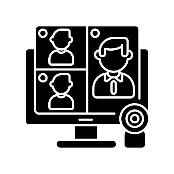 在线会议上的黑色象形图标图片下载