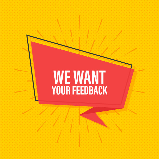 我们希望您的反馈写在讲话气泡。广告的迹象。矢量插图。图片下载