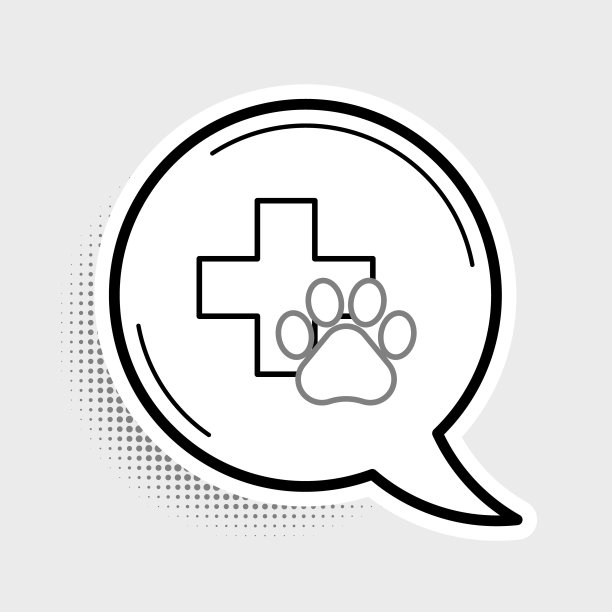 线兽医诊所符号图标孤立在灰色背景。十字医院的迹象。一个程式化的爪印狗或猫。宠物急救标志。色彩斑斓的轮廓的概念。向量图片下载
