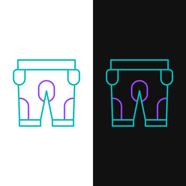 绿色和紫色线美式足球短裤图标孤立在白色和黑色的背景。足球制服的迹象。矢量图图片下载