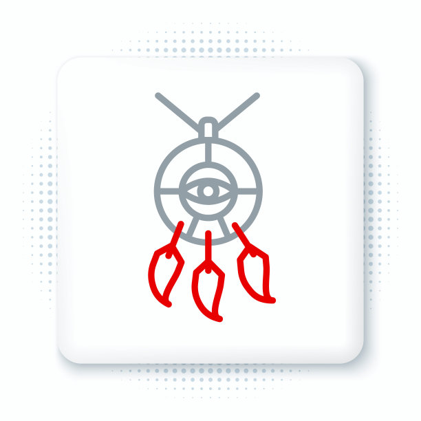 线梦想捕手与羽毛图标孤立的白色背景。彩色轮廓概念。向量图片下载