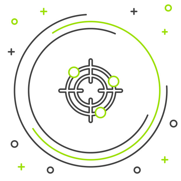 黑白绿线目标运动射击比赛图标在白色背景。射击靶场或手枪射击的干净目标。色彩斑斓的轮廓的概念。矢量图图片下载