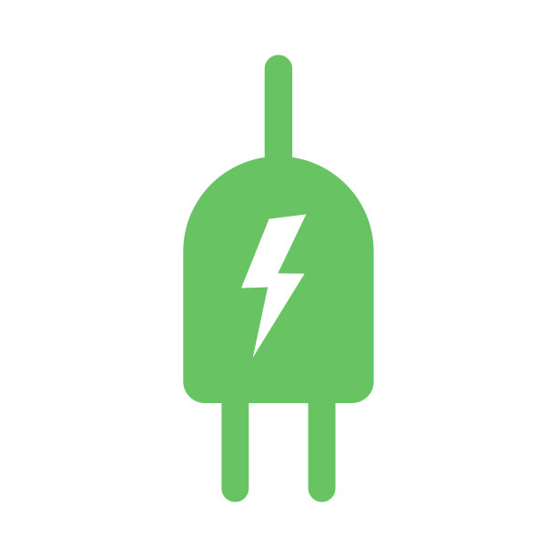 绿色电源插头符号在平面设计风格。绿色能源生态电力标志图片下载