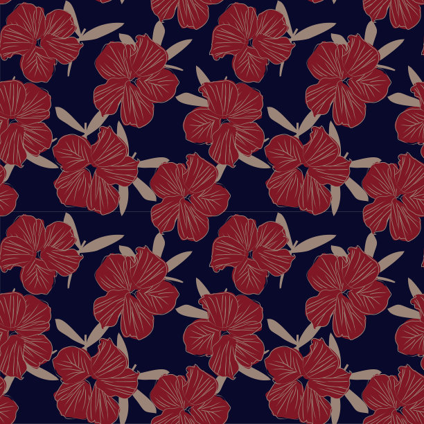 红色和海军蓝植物花卉无缝图案图片下载