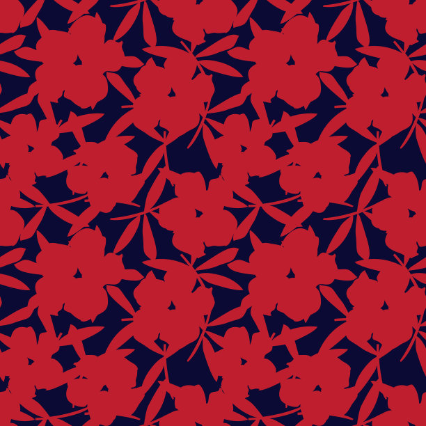 红色和海军蓝植物花卉无缝图案图片下载