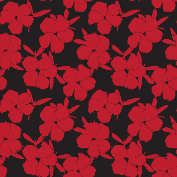 红色热带植物花卉无缝图案图片下载