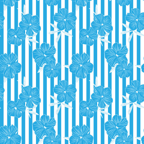 蓝色植物花卉无缝图案图片下载