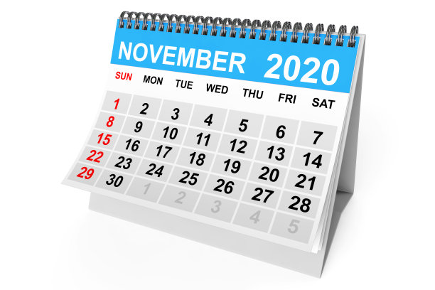 2020年11月日历。3d渲染图片下载