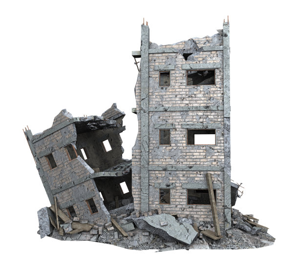 废弃的低层建筑孤立在白色图片下载