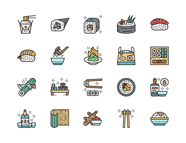 设置日本食品颜色线图标生姜图片下载