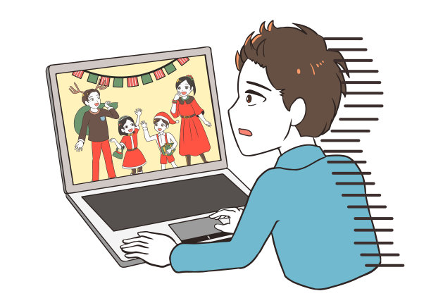 感到孤独的男人在网上看圣诞节图片下载