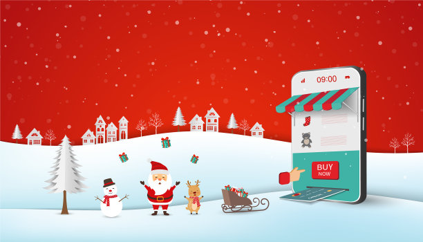 圣诞老人在网上购物网站或手机图片下载