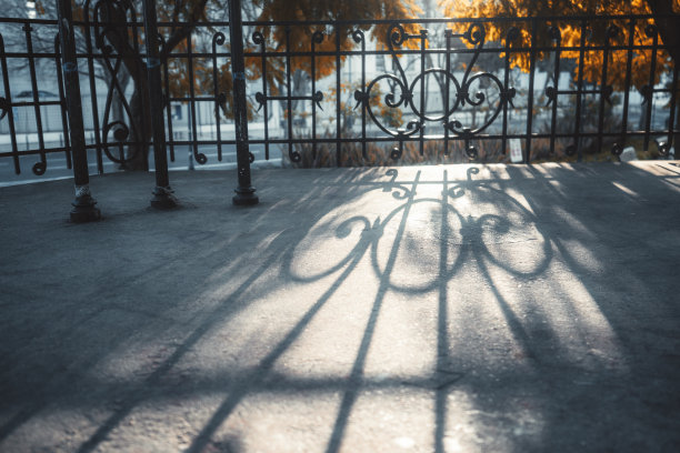 柏油路上篱笆的影子图片下载