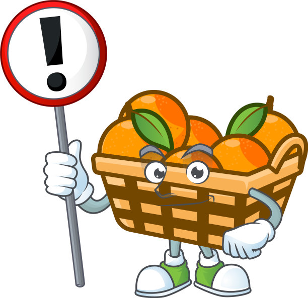 一幅画，卡通篮子里的橘子升起来了图片下载