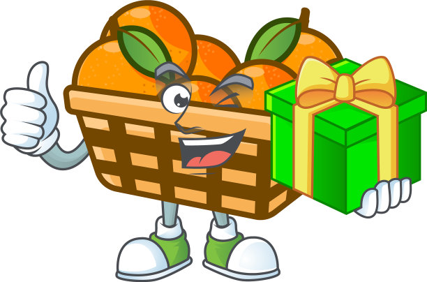 笑脸篮子桔子字符与礼盒图片下载