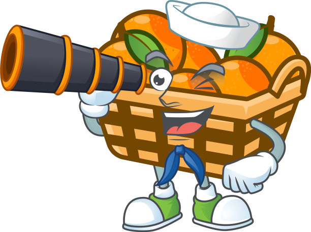 篮子桔子卡通快乐水手与双筒图片下载