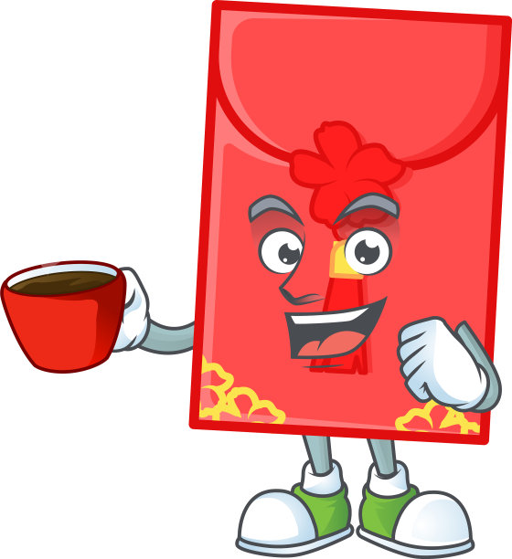 卡通中国信封配一杯咖啡图片下载