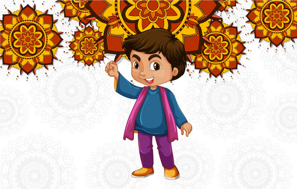 背景设计与快乐的孩子和曼荼罗图片下载