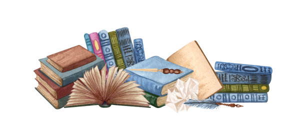 水彩画框，教育艺术图书馆，书架手绘插图。有书的方形框架。回到学校图片下载