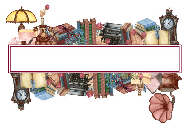 水彩画框，教育艺术图书馆，书架手绘插图。有书的方形框架。回到学校图片下载