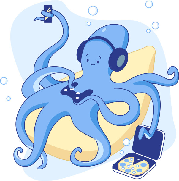 可爱的章鱼玩家在游戏机上玩电子游戏图片下载