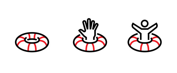 设置救生圈与举起的手图标可编辑图片下载