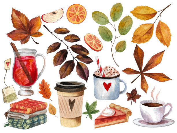 一套秋季水彩插图图片下载