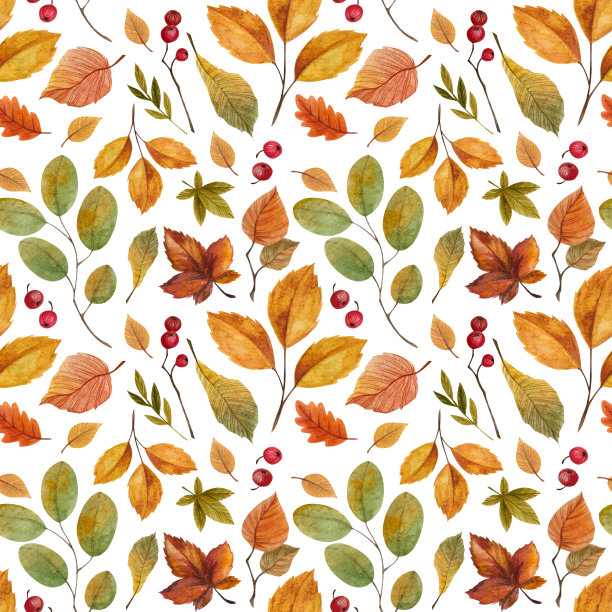 秋季无缝水彩插画图案图片下载