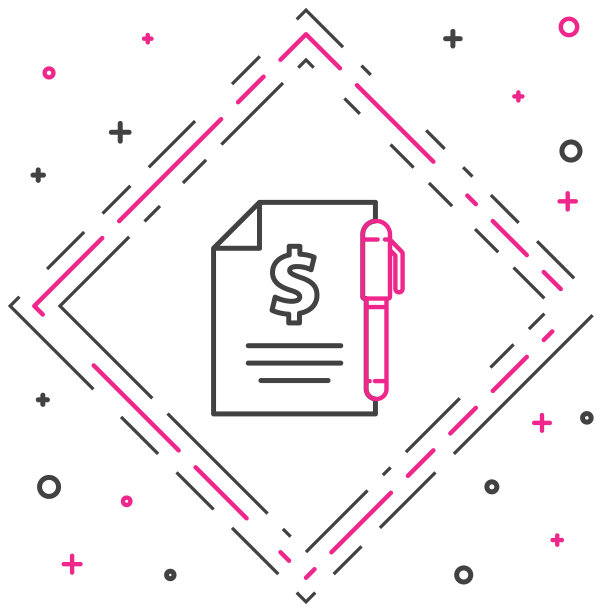 线合同钱和笔图标孤立在白色图片下载