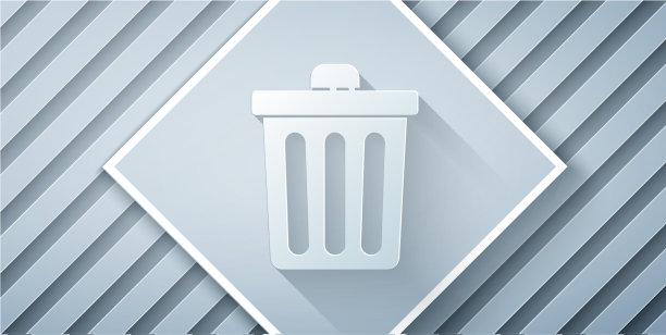 剪纸垃圾桶图标孤立在灰色图片下载