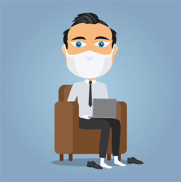 白人商人在家沙发上工作图片下载