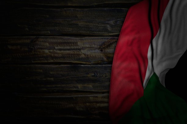 精彩的苏丹旗黑色图像与大折叠在老木头上的内容自由的地方-任何场合的旗帜3d插图图片下载