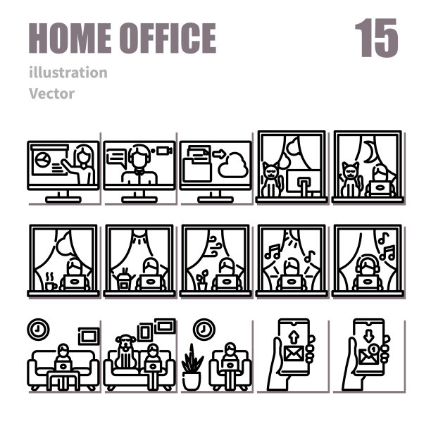 从家里工作图标大纲包1图片下载