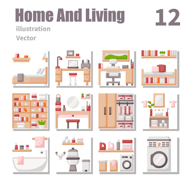 家庭和生活图标平面包2图片下载