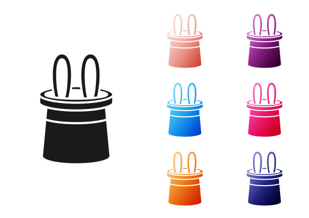 黑色魔术师的帽子和兔耳朵图标隔离图片下载