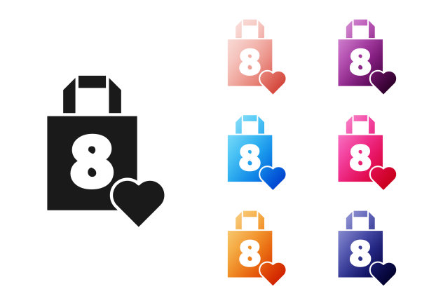 黑色购物袋与心脏图标孤立上图片下载