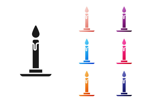 黑色燃烧的蜡烛在烛台图标孤立图片下载